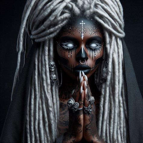 #voodooqueen #voodoo #witch #ai #witchcraft Voodoo Woman Tattoo, Voodoo Costume Female, Voodoo Queen Makeup, Voodoo Witch Makeup, Voodoo Priestess Makeup, Boo Hag, Voodoo Witch Costume, Voodoo Skeleton, Voodoo Priestess Costume