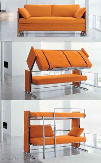 This couch-turned-bunk bed. | 20 Home Furnishings That Are Borderline Magic Sofa Bed Bunk Bed, Sofa Bed Furniture, Cool Bunk Beds, Convertible Furniture, Design Del Prodotto, Bunk Bed, Design Case, My New Room, 인테리어 디자인