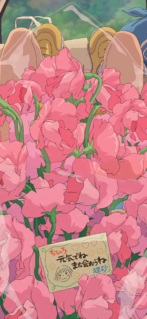 Pink Ghibli Wallpaper, Pink Cartoon Aesthetic Wallpaper, Flowers Anime Aesthetic, Anime Flower Aesthetic, Pink Core Wallpaper, Studio Ghibli Iphone Wallpaper, Ghibli Inspired Wallpaper, Studio Ghibli Backgrounds, Ghibli Room