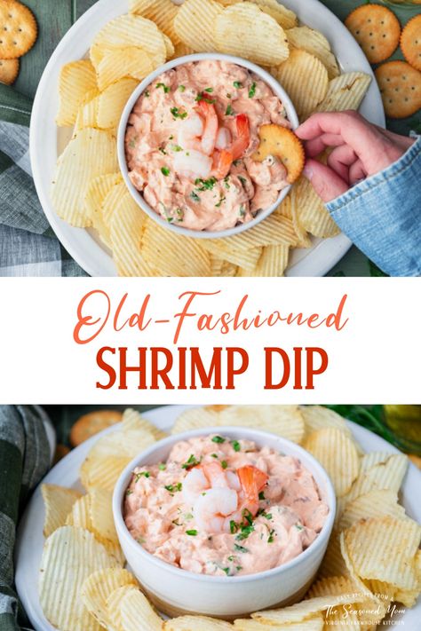 This old-fashioned shrimp dip is a retro recipe that has been enjoyed at social gatherings and holiday parties for decades! My grandmother loved to serve a cold shrimp dip made with cream cheese and chili sauce with cocktails, and I've continued the tradition in my own home as well. Pair it with crackers, celery sticks, and potato chips for a crowd-pleasing, easy appetizer that's ready in just 10 minutes! Cold Shrimp Dip Recipe, Shrimp Cream Cheese Dip, Cold Shrimp, Shrimp Dip Recipes, Shrimp Dip, Celery Sticks, Creamy Shrimp, The Seasoned Mom, Frozen Seafood