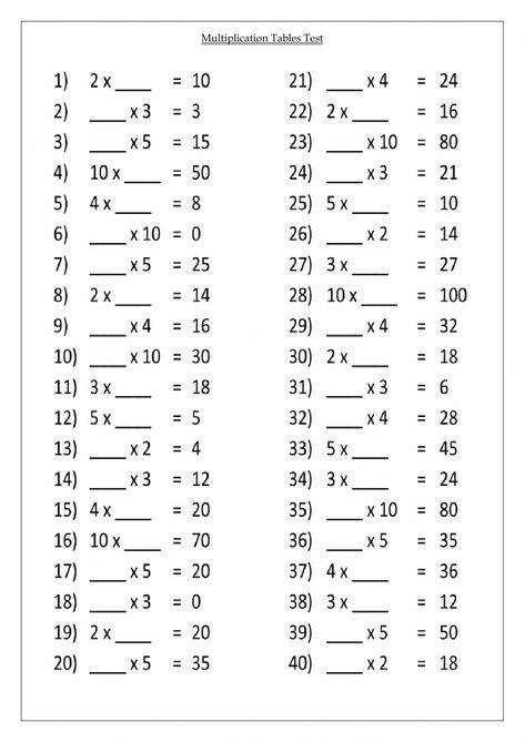 Multiplication Table Printable, Multiplication Test, Free Printable Multiplication Worksheets, Math Worksheets For Kids, Multiplication Facts Worksheets, Math Division Worksheets, Multiplication Facts Practice, Learning Multiplication, Multiplication Tables