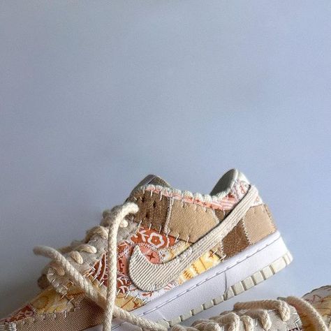 Texas Migo on Instagram: "Sukiis Coconut milk dunks hand stitched with recycled vintage fabrics and nude bandanas #upcycling #upcycledclothing #reworkedvintage #reworkedclothing #streetwear #streetstyle #streetfashion #fashion #fashionstyle #fashiondesigner #custommade #customsneakers #designer #explorepage✨ #explore #nike #nikedunk #nyfw #explorepage #fyp #houston #austin #losangeles #newyork #lubbock #vintage #vintagefashion" Diy Jordans, Coconut Milk Dunks, Upcycled Sneakers, Adidas Campaign, Sick Shoes, Fire Shoes, Reworked Nike, Reworked Clothing, Custom Painted Shoes