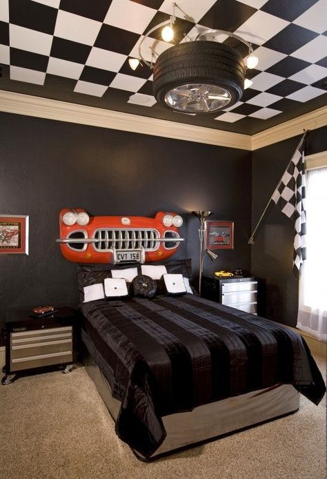 Race Car Bedroom, Cars Bedroom Decor, Car Themed Rooms, Car Room Decor, Car Themed Bedrooms, Bedroom Design Diy, Cars Room, Car Bedroom, Boy Bedroom Design