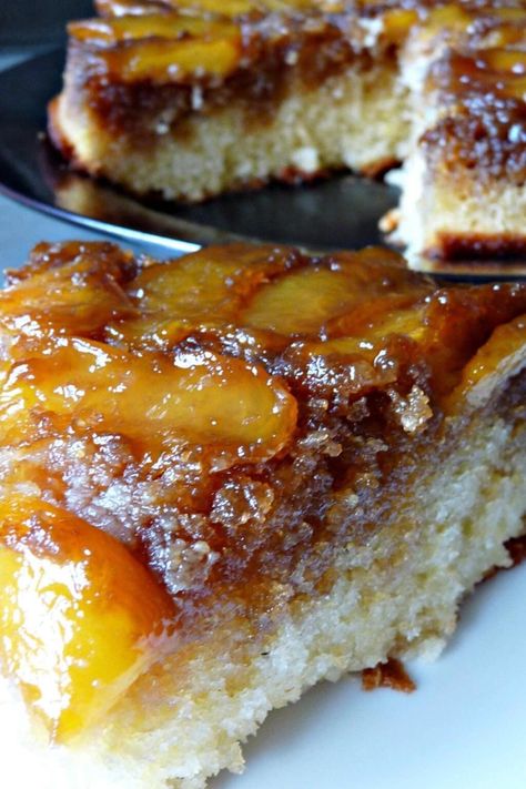 PEACH UPSIDE DOWN CAKE Peach Topping, Peach Upside Down Cake, Buttermilk Cake, Cake Mixes, Peach Desserts, Peach Cake, Peach Recipe, Upside Down Cake, Piece Of Cake