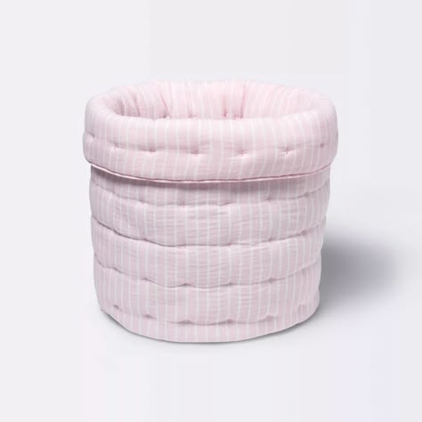 Quilted Gauze Medium Round Storage Bin - Cloud Island™ Pink Stripe : Target Pastel Colorful Bedroom, Aesthetic Home Essentials, Cute Room Stuff, Room Decor Pink And White, Shabby Chic Room Decor, Room Storage Ideas, College Dorm Room Inspiration, Room Decor Inspiration, Room Wishlist