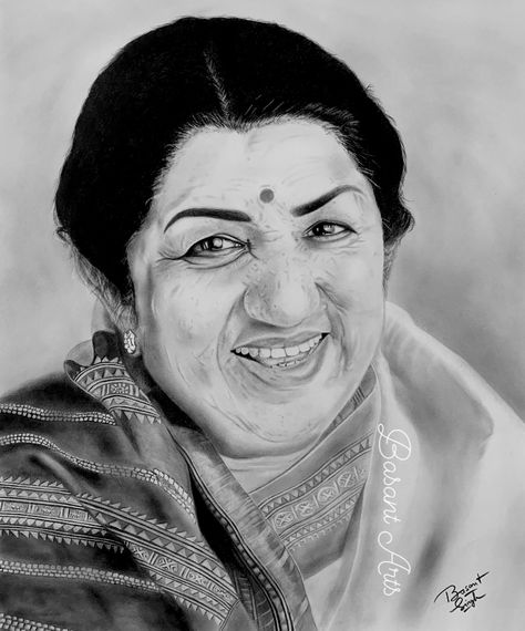 The Legend “Lata Mangeshkar” @lata_mangeshkar Graphite Pencil Sketch ✍️ Size 17.5x15 inches Time taken - 20 hours Charchol Drawing, Lata Mangeshkar Sketch, Holiday Drawings, Drawing Grid, Beautiful Pencil Drawings, Pencil Portraits, Abstract Art Painting Techniques, Lata Mangeshkar, Celebrity Drawings