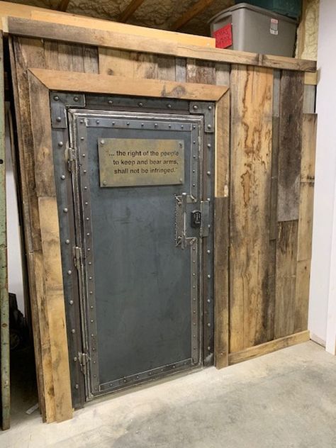 Safe Room Doors, Gear Room, Safe Door, Hunting Room, Vault Doors, Barn Door Designs, Metal Lockers, Safe Room, Hidden Rooms