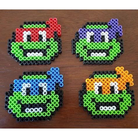 Ninja turtle perler beads Perler Ninja Turtle, Perler Bead Ninja Turtle, Perler Bead Patterns Ninja Turtles, Hama Beads Turtle, Turtle Fuse Beads, Ninja Turtle Perler Beads, Perler Beads Turtle, Ninja Turtle Perler Bead Pattern, Ninja Turtles Perler Beads