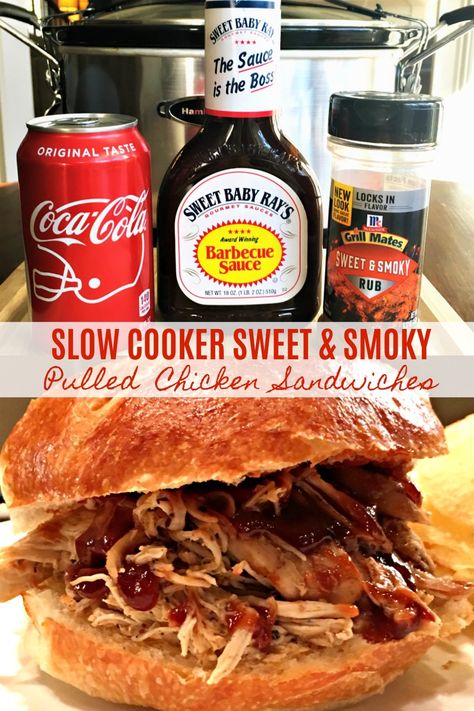 Dinner just got a lot easier with this simple, delicious recipe - Slow Cooker Sweet & Smoky Pulled Chicken, Makes the BEST Sandwiches! EASY SLOW COOKER PULLED CHICKEN - MAKES THE BEST SANDWICHES This slow Pulled Chicken Crock Pot Recipes, Crockpot Pulled Chicken, Pulled Chicken Recipes, Pulled Chicken Sandwiches, Roast Beef Sandwich, Best Sandwiches, Sandwich Bar, Chicken Sandwiches, Slow Cooker Dinner