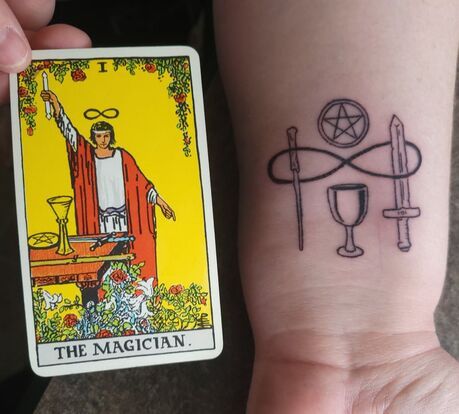 Magician Tattoo, Left Arm Tattoos, Learn To Tattoo, Around Arm Tattoo, The Magician Tarot, Tarot Tattoo, Tarot Card Tattoo, Witch Tattoo, Stick N Poke Tattoo