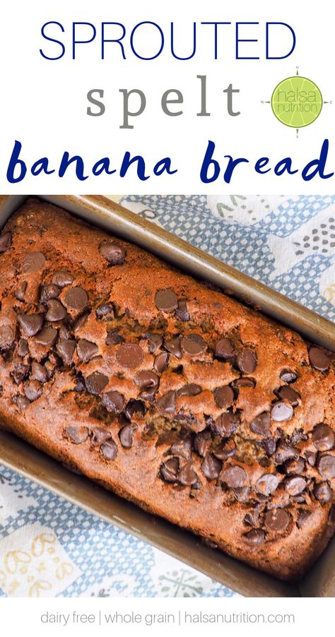 Sprouted Spelt Banana Bread - Hälsa Nutrition Spelt Zucchini Bread, Bread Made With Spelt Flour, Sprouted Buckwheat Bread, Spelt Banana Bread, Sprouted Spelt Bread Recipe, Spelt Bread Recipe, Spelt Flour Recipes, Spelt Recipes, Banana Bread Recipe Healthy