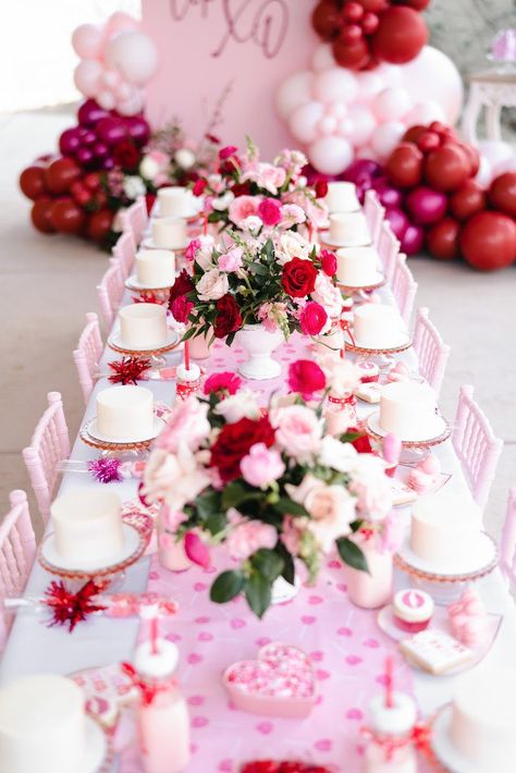 Kara's Party Ideas Vibrant Galentine’s valentines party | Kara's Party Ideas Valentines Day Girls Party, Outdoor Galentines Party, Valentine’s Day Birthday Party, Valentine’s Day Party Ideas For Kids, Valentine’s Day Baby Shower Ideas, Valentines Birthday Party Ideas, Girls Valentines Party, Valentines Party Aesthetic, Valentines Theme Baby Shower Ideas