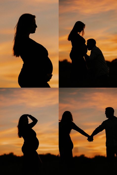 Dreamy Maternity Shoot, Golden Hour Silhouette, Maturity Shoot, Shooting Photo Couple, Maternity Shoot Beach, Fall Maternity Pictures, Couple Maternity Poses, Diy Maternity Photos, Maternity Picture Outfits