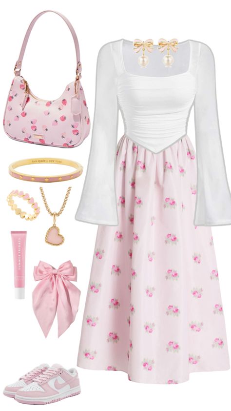 #explore #pink #pinterest #skirt #white #aesthetic #pastel #summerfridays #dunks #coach #fyp #tiktok #nike #dunks #katespade #rich #money #oldmoney #collage #barbie #lanadelray #coquette #femme Pastel Pink Outfit, Modest Girly Outfits, Pink Pinterest, Modesty Outfits, Rich Money, Hippie Style Clothing, Aesthetic Pastel, Classy Dress Outfits, Cute Preppy Outfits