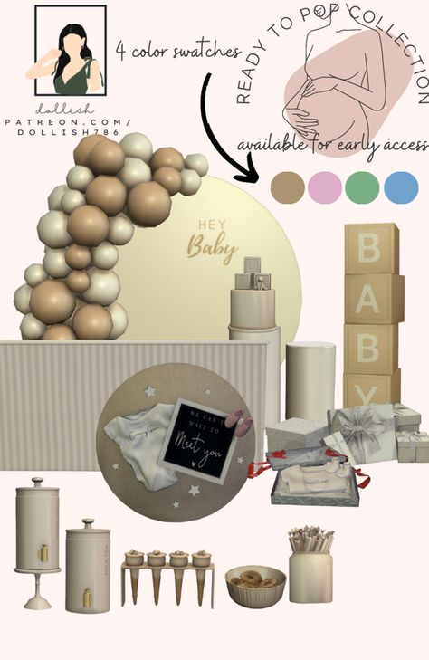 Sims 4 Baby Furniture Cc, Living Room Sims 4, Baby Shower Venues, Sims 4 Content, Sims Baby, The Sims 4 Skin, Sims Packs, Baby Shower Deco, Sims 4 Bedroom