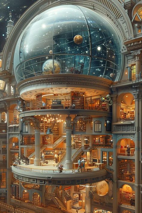 ✪ FINE ART PRINT "Eye to the Heavens I" *  Science fiction meets whimsical design in this steampunk astronomical wall art featuring a detailed fantasy observatory. The cutaway design showcases a bustling library under an astronomical dome, filled with celestial maps and antique globes, making it the perfect gift for lovers of steampunk, libraries, and cosmic decor. ✨ ✾ ✾ ✾  💭 THE ARTISTIC PROCESS * My digital art prints begin as visions floating around in my imagination that are then brought to Fantasy Observatory, Steampunk Library, Retro Science Fiction, Fantasy Poster, Celestial Map, Dream Library, Fantasy Castle, Steampunk Design, Landscape Artwork