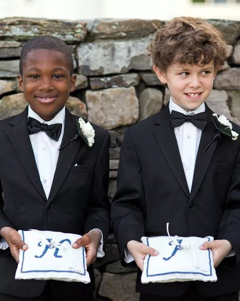 Ring Bearer Ideas: 43 Dapper Guys Who Stole Our Hearts Ring Bearer Ideas, Blue White Weddings, Brides Mom, Rose Gold Ring Set, Summer Wedding Decorations, Bearer Outfit, Ring Pillows, Ring Bearers, Ring Bearer Outfit