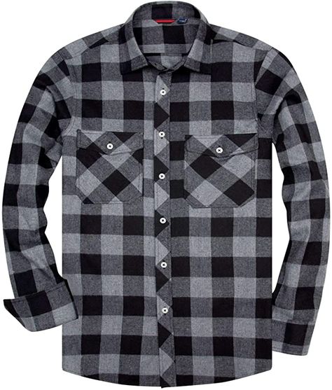 Mens Plaid Flannel, French Cuff Dress Shirts, Mens Plaid, Long Sleeve Plaid, Plaid Flannel Shirt, Flannel Fabric, Casual Shirt, Plaid Flannel, Grey Long Sleeve