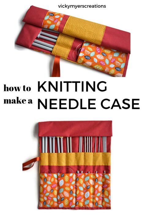 Knitting Needle Case Tutorial, Diy Knitting Needle Case, Knitting Needle Case Pattern, Syprosjekter For Nybegynnere, Diy Knitting Needles, Knitting Needle Case, Sew Ins, Beginner Sewing Projects Easy, Needle Case