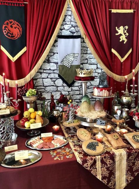 Kara's Party Ideas Game of Thrones Party | Kara's Party Ideas Game Of Thrones Birthday, Knight Birthday Party, Viking Party, Medieval Banquet, Game Thrones, Game Of Thrones Theme, Game Of Thrones Party, Fantasy Party, Knight Party