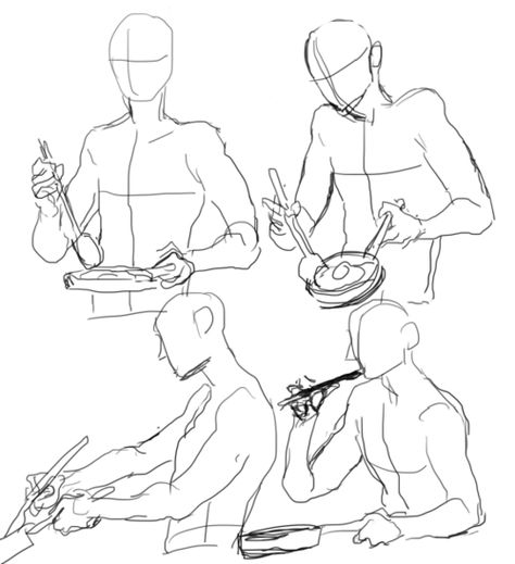 ALMOST AS COOL AS YOU — im having a hard time thinking of poses to... Hands Pushing Reference, Chef Pose Reference Drawing, Oc Eating Drawing, Chef Poses Drawing, Drawing Poses Eating, Drawing Eating Pose, Eating Ramen Pose Reference Drawing, Cooking Character Design, Siting On Knees Reference