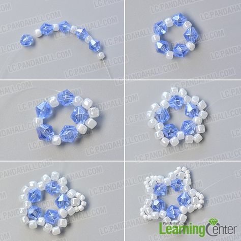 Make the first part of the star seed beaded bracelet Star Beads Pattern, Star Beads Tutorial, How To Make A Star Out Of Beads, Star Bead Pattern, Star Beads Bracelet, Diy With Beads, Crochet Beaded Bracelets Patterns, Bead Patterns Bracelet, Beaded Bracelet Patterns Tutorials