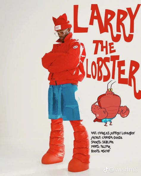 Wisdom Kaye, Larry The Lobster, Lobster Costume, Japanese Street Fashion Men, Bubble Buddy, Comic Clothes, Guy Fits, Conceptual Fashion, Baggy Clothes