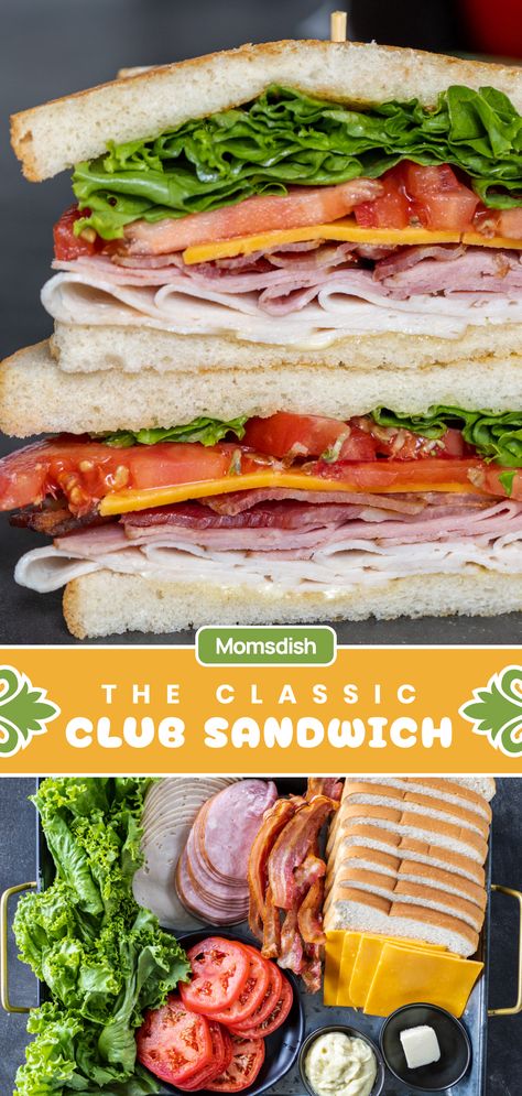 Deli Sandwich Recipes Cold, Healthy Cold Sandwiches For Lunch, Farm Lunch Ideas, Meaty Chopped Club Sandwich, Classic Club Sandwich, Sandwich Melts Recipes, Easy Sandwich Ideas For Lunch, Bistro Sandwich Ideas, Cold Lunch Sandwich Ideas