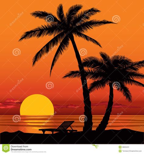 Tree Silhouette Sunset, Holidays Background, Beach Sunset Painting, Palm Tree Sunset, Palm Tree Silhouette, Sunset Silhouette, Silhouette Painting, Seni 3d, Sunset View