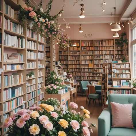 Cute Bookshop Aesthetic, Romance Book Store Aesthetic, Cozy Bookshop Cafe Aesthetic, Book Store Layout, Coffee Shop Book Store Aesthetic, Library And Coffee Shop, Romance Book Store, Bookstore Owner Aesthetic, Used Bookstore Aesthetic