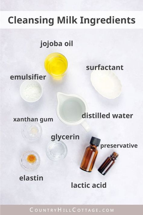 This gentle DIY cleansing milk recipe is the best homemade facial cleanser for dry, sensitive, and mature skin. The milk cleanser is incredible gentle and has a luxurious texture. The skin care product melts away make up and will leave your skin feeling moisturized, revitalize, and nourished. You’ll learn the benefits and the difference between face wash, soap, cleaning balm and cleansing milk. You also see how to make and how to use the homemade vegan face cleanser. | CountryHillCottage.com Under The Skin Pimples, Natural Morning, Diy Facial Cleanser, Homemade Facial Cleanser, Herbal Face Wash, Homemade Makeup Remover, Facial Routine, Healthy Natural Hair Growth, Makeup Removers