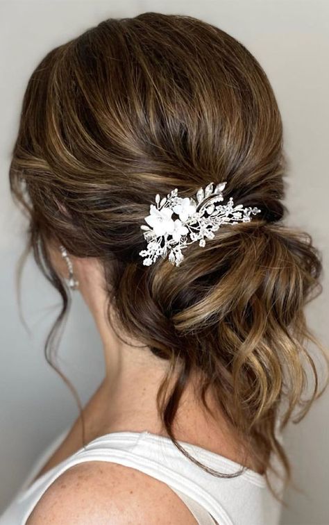 Tousled Low Bun Wedding, Confirmation Hairstyles, Messy Updo Hairstyles, Low Bun Wedding Hair, Updo Prom, Formal Hairstyles Updo, Glamorous Wedding Hair, Bun With Curls, Hairstyle Updo