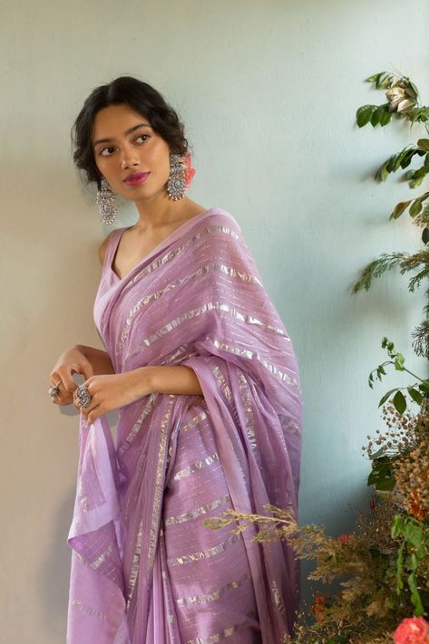 Purple Chanderi Saree — XL Simple Saree Designs, Chanderi Saree, Fancy Sarees Party Wear, Traditional Indian Dress, Desi Fashion Casual, Casual Indian Fashion, Simple Sarees, Saree Designs Party Wear, Indian Fashion Saree