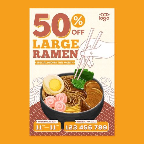 Vector ramen japanese food poster in fla... | Premium Vector #Freepik #vector #japanese-ramen #udon #noodle-icon #ramen Japanese Food Poster, Japanese Ramen Restaurant, Ramen Poster, Japan Ramen, Ramen Japanese, Poster Flat, Restaurant Poster, Ramen Restaurant, Japanese Poster Design