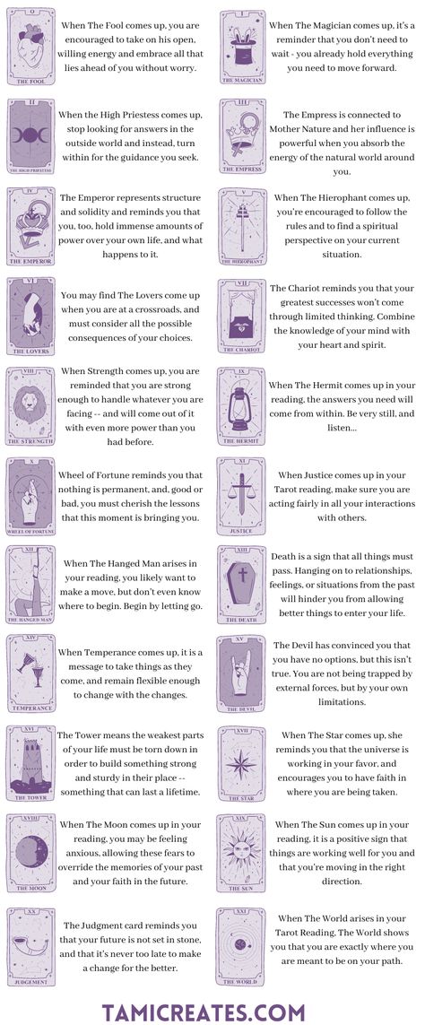 A Beginner's Guide to Tarot Cards (Free Printable) - Tami Creates The Tarot Guide, Tarot Cards Interpretation, Create Your Own Tarot Cards, Making Tarot Cards, Tarot For Beginners Learning, Tarot Oracle Cards, Home Made Tarot Cards, How To Design Tarot Cards, Tarot Cards Instructions