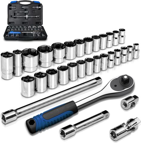 PGROUP 1/2" Drive 8mm-32mm Metric socket set, 32-piece Mechanic Tool Socket Ratchet Wrench Set, for Auto Repairing & Household - Amazon.com Socket Wrench Set, Mechanic Tools, Household Tools, Socket Wrenches, Wrench Set, Socket Set, Auto Repair, Chrome Plating, Wrench