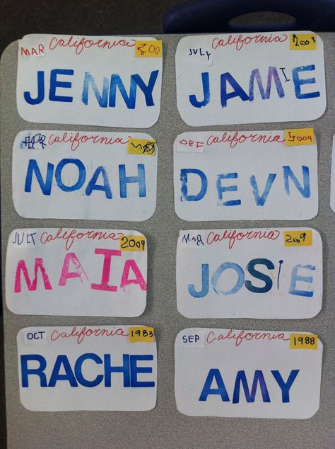 Transportation week-License plates- kids wrote the month and year they were born for "registration tags" and then stamped their names Transportation Social Studies Preschool, Signs For Preschool Classroom, Street Sign Activities For Preschool, Transportation Loose Parts, Traffic Sign Activities For Preschoolers, Preschool Crafts Transportation, Gym Daycare Ideas, Transportation Pre K Activities, Science Transportation Activities