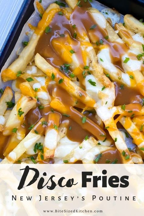 6 reviews · 35 minutes · Serves 5 · Easy disco gravy fries made without cheese curds and with mozzarella cheese! This recipe includes a simple homemade brown gravy sauce! Smothered French Fries, Appetizer Potatoes, Potato Dinners, Casserole Potatoes, Disco Fries, Potato Appetizer, Cheese Fries Recipe, Gravy Fries, Roast Brisket