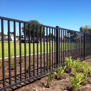 Black Metal Fence | Iron Fence | Black Steel Fencing Rod Iron Fences, Black Fence, Rod Iron, Horizontal Fence, Types Of Fences, Steel Fence, Fence Styles, Front Yard Fence, Wrought Iron Fences