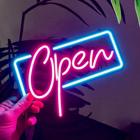 #NeonSigns #BrightIdeas #NeonSignNames #NeonInspiration #NeonRoom #RoomDecor Neon Door, Led Open Sign, Cool Neon Signs, Coffee Bar Design, Open Sign, Neon Box, Neon Wall Art, Strip Led, Neon Wall