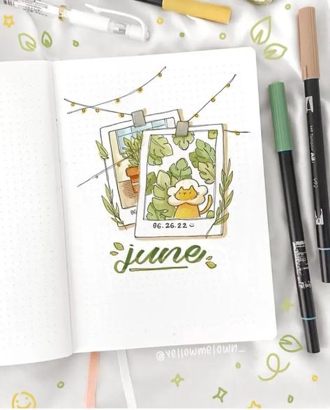 June Bullet Journal Cover Ideas, June Bujo Cover, Bujo Cover Ideas, June Bullet Journal Cover, June Bujo, Bullet Journal Simple, Journal Cover Ideas, June Bullet Journal, Bujo Cover