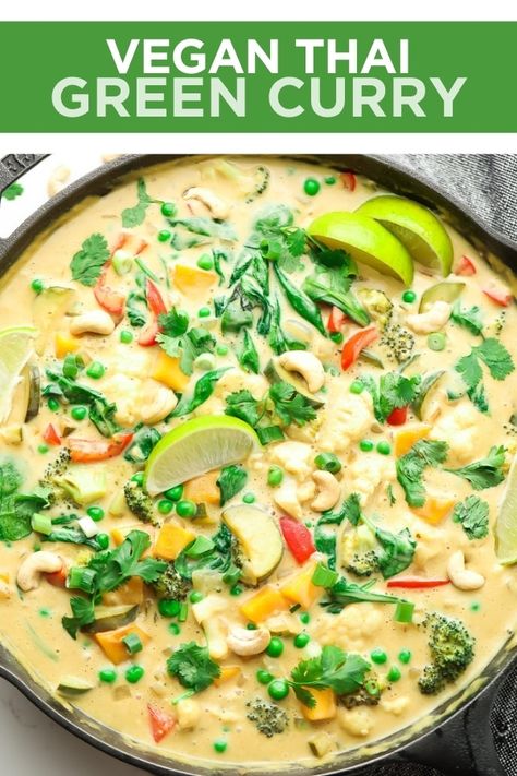 Green Curry Recipes Vegetarian, Thai Curry Recipes Vegetarian, Green Curry Vegetarian, Green Curry Vegan, Creamy Green Sauce, Tofu Green Curry, Crock Pot Curry, Vegan Thai Curry, Vegan Thai Green Curry