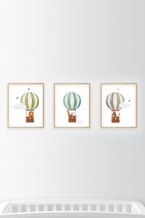 Hot Air Balloon Nursery Decoration Baby Room Set, Baby Animal Prints Nursery, Hot Air Balloon Nursery, Dinosaur Posters, Safari Animals Nursery, Animals Nursery, Safari Animal Prints, Animals Print, Animal Nursery Decor