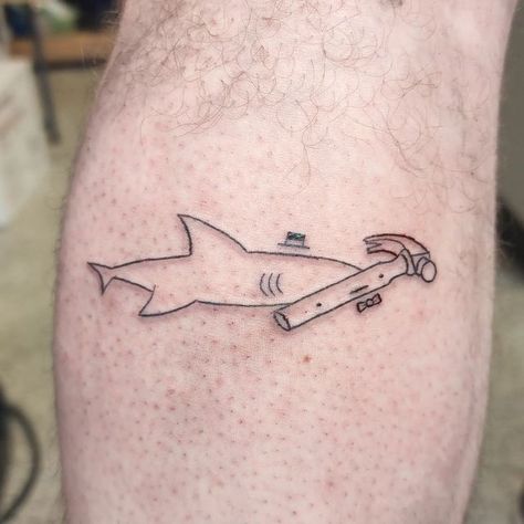 Tattoo Ideas Female Funny, Funny Fish Tattoo, Lemon Shark Tattoo, Shy Tattoo, Goofy Tattoos, Simple Unique Tattoos, Doodle Tattoos, Fishing Tattoos, Fishing Tattoo