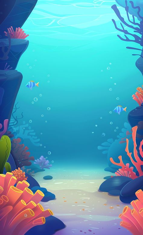 Image Sea Theme Background, Ocean Illustration Underwater, Ocean Background Underwater, Ocean Concept Art, Simple Background Hd, Ocean Template, Nemo Wallpaper, Sea Illustration Art, Under The Sea Background