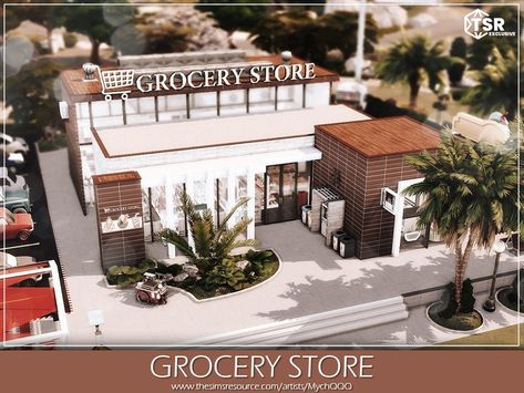 The Sims Resource - Grocery Store Sims 4 Functional Grocery Store, Sims 4 Store Ideas, Sims 4 Retail Store Build, Sims 4 Retail Cc, Sims 4 Grocery Store, Sims 4 Retail Store, Bloxburg Grocery Store, Sims4 Builds, Ts4 Builds