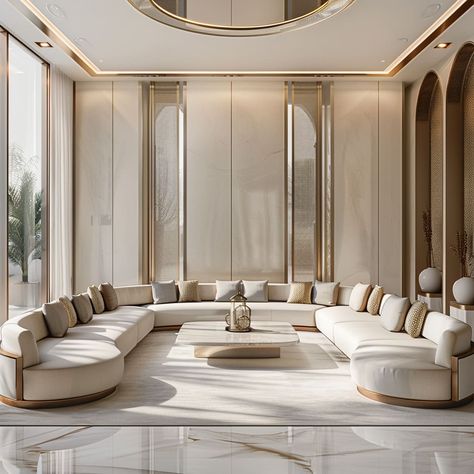 Beige Drawing Room, Luxury Drawing Room Design, Arabic Living Room, Arabic Interior Design, Neoclassical Interior Design, Majlis Design, Luxury Villa Design, Drawing Room Design, Interior Design Dubai