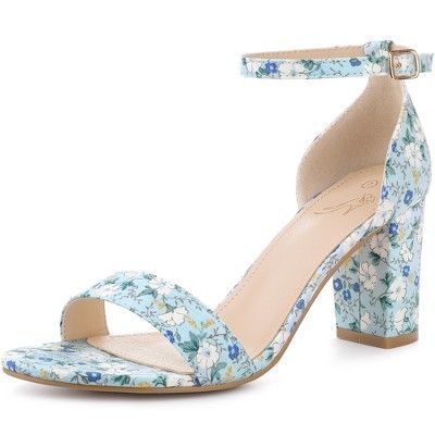 Wedding Shoes Low Heel, Ankle Strap Chunky Heels, Floral Heels, Glamorous Party, Open Toe High Heels, Womens Chunky Heels, Chunky High Heels, Low Heel Shoes, Blue Heels