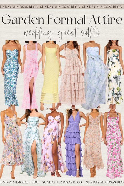 Garden Formal Wedding Attire Guest! We found the most beautiful Spring and Summer wedding guest dresses! If you're attending a garden party wedding, here are our favorite floral wedding guest dresses that you're going to love. All of these are under $200 too! These would also work as a bridal shower outfit for guest, summer dinner party outfit or garden party outfit. Head to our latest post for more garden party wedding outfit guest attire. Garden Formal Attire, Garden Cocktail Attire Wedding, Blue Garden Party Dress, Garden Party Wedding Outfit, Garden Party Wedding Outfit Guest, Formal Cocktail Attire, Spring Wedding Attire, Floral Attire, Formal Wedding Guest Attire