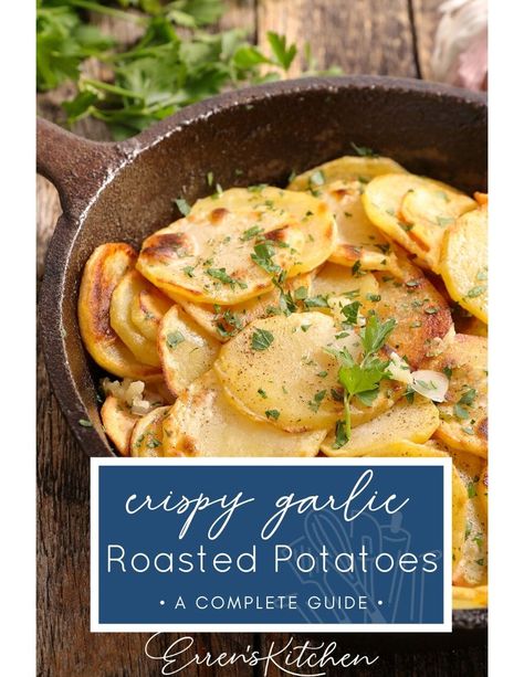 This delicious, rustic potato bake is the perfect accompaniment to a hearty meal. Easy enough for a weeknight meal, and special enough for a holiday side. #ErrensKitchen #sidedish #roastedpotatoes Herb Potatoes, Roasted Garlic Recipe, Exquisite Food, Crispy Roast Potatoes, Garlic Roasted Potatoes, Crispy Garlic, Roasted Potato Recipes, Flavorful Vegetables, Roast Potatoes